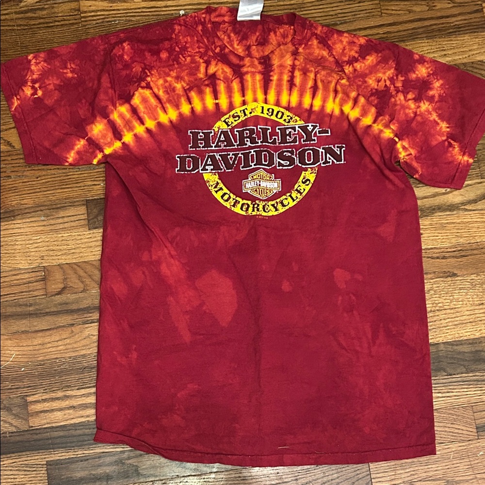 Harley-Davidson Red and Yellow Tie-Dye Short Sleeve Tee